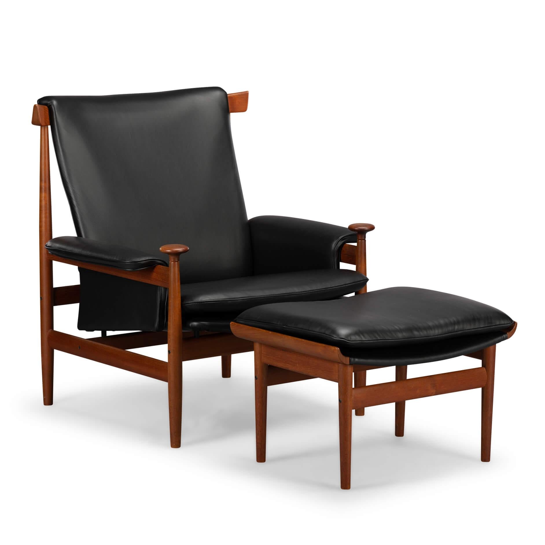 Bwana Chair Reupholstered in Black Leather from Finn Juhl for France & Son, 1962 3