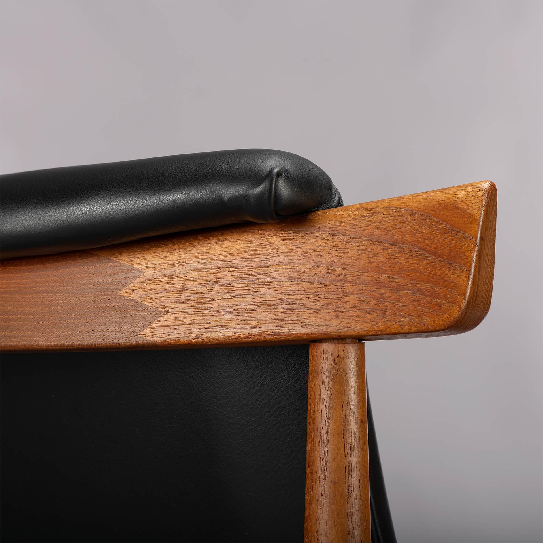 Bwana Chair Reupholstered in Black Leather from Finn Juhl for France & Son, 1962 8