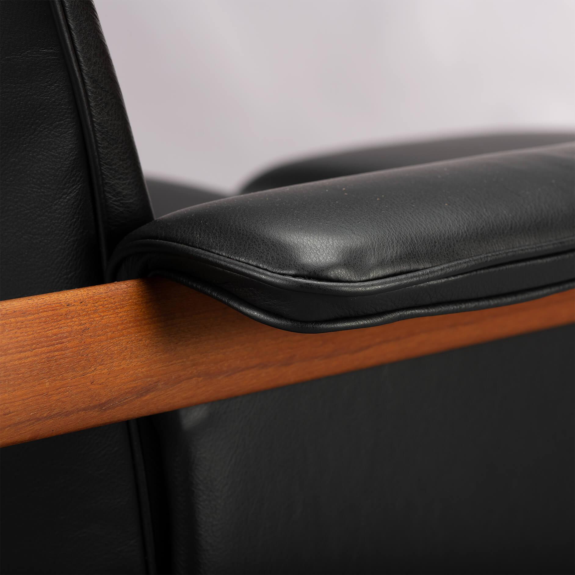 Bwana Chair Reupholstered in Black Leather from Finn Juhl for France & Son, 1962 9