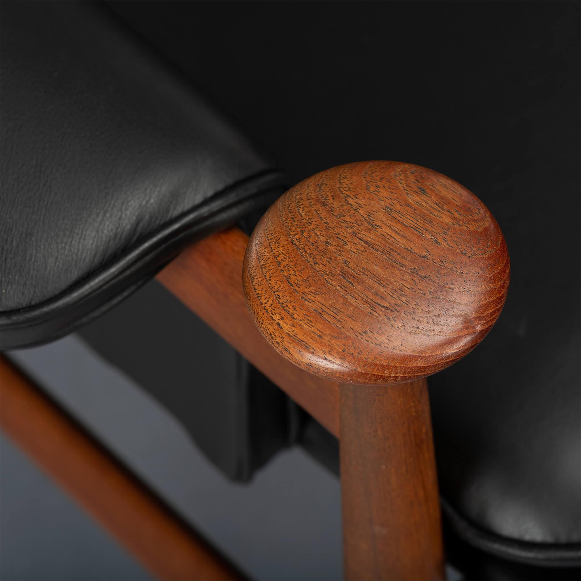 Bwana Chair Reupholstered in Black Leather from Finn Juhl for France & Son, 1962 11