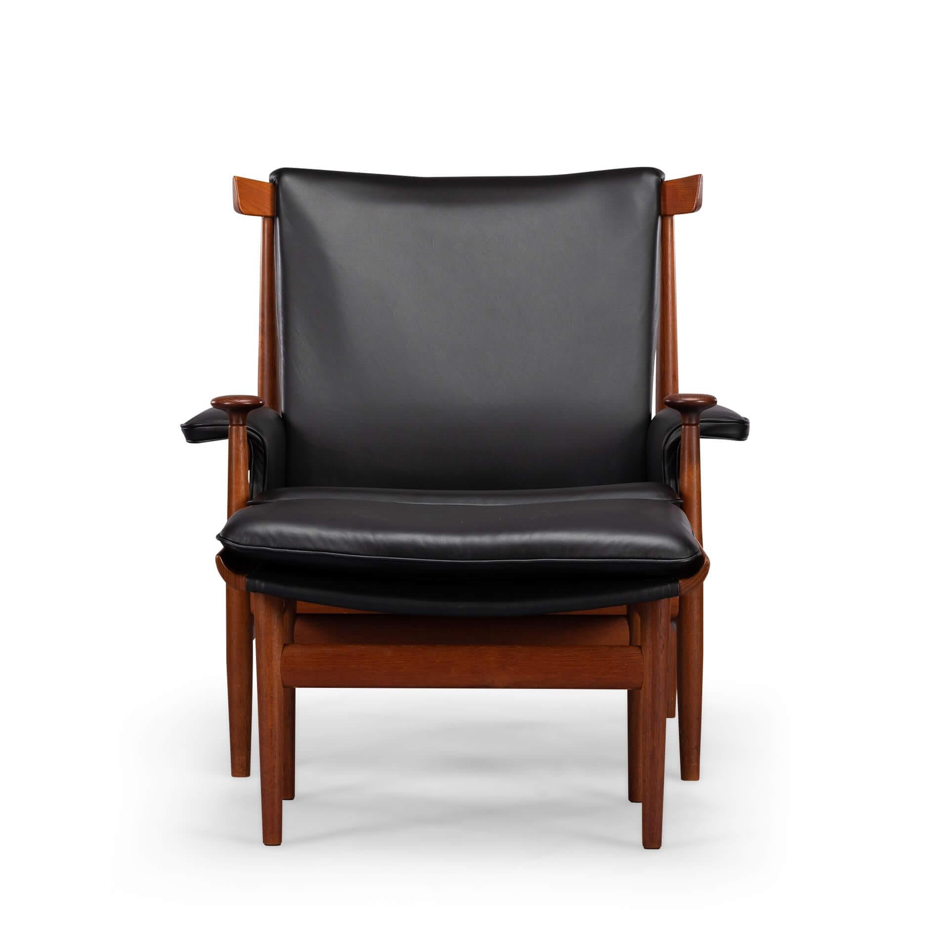 Mid-Century Modern Bwana Chair Reupholstered in Black Leather from Finn Juhl for France & Son, 1962
