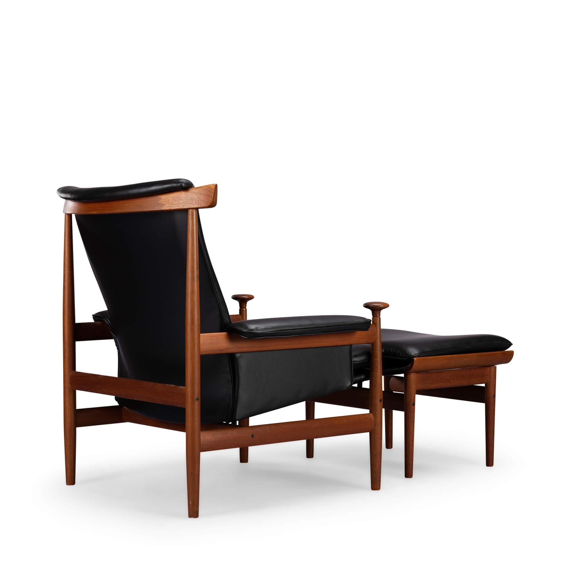 Danish Bwana Chair Reupholstered in Black Leather from Finn Juhl for France & Son, 1962