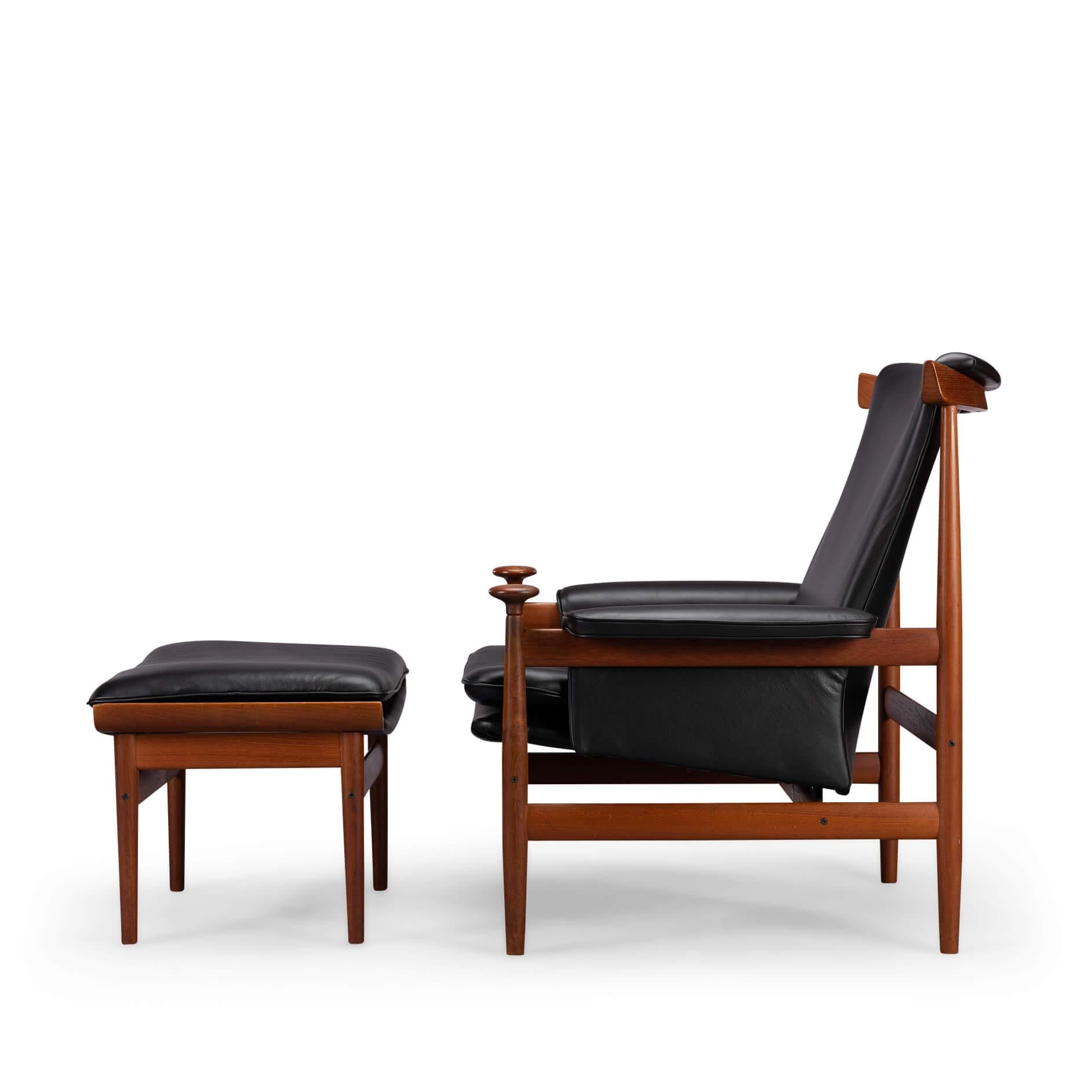 Bwana Chair Reupholstered in Black Leather from Finn Juhl for France & Son, 1962 1