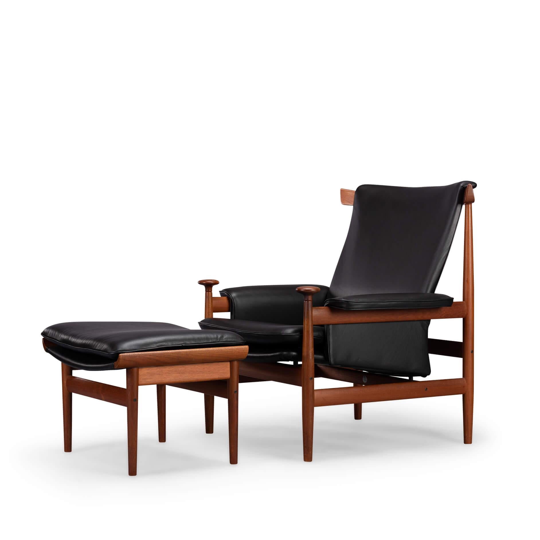 Bwana Chair Reupholstered in Black Leather from Finn Juhl for France & Son, 1962 2