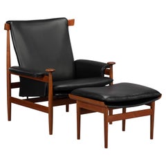 Bwana Chair Reupholstered in Black Leather from Finn Juhl for France & Son, 1962