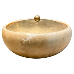 by Aldo Tura for Macabo Covered Dish Lacquered Goatskin Brass Bowl, Italy 1940s