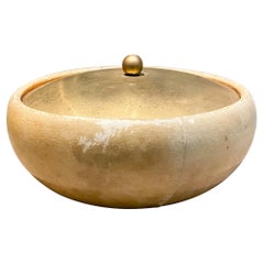 1940s Brass Covered Dish Lacquered Goatskin Aldo Tura for Macabo ITALY