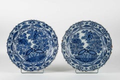 18th Century, Rare Pair of Faience Delft Round Dishes by Ax Porcelain Factory