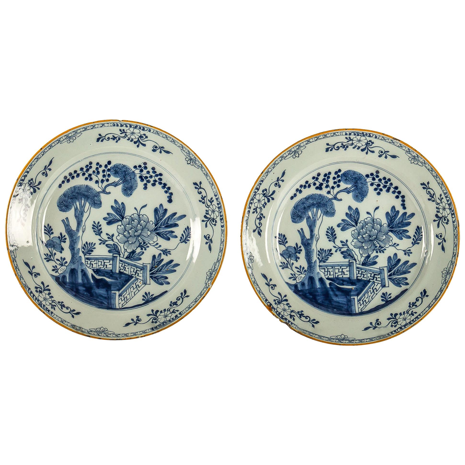 By Ax Porcelain Factory, Mid18th Century, Pair of Faience Delft Round