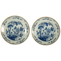 Antique By Ax Porcelain Factory, Mid-18th Century, Pair of Faience Delft Round Dishes