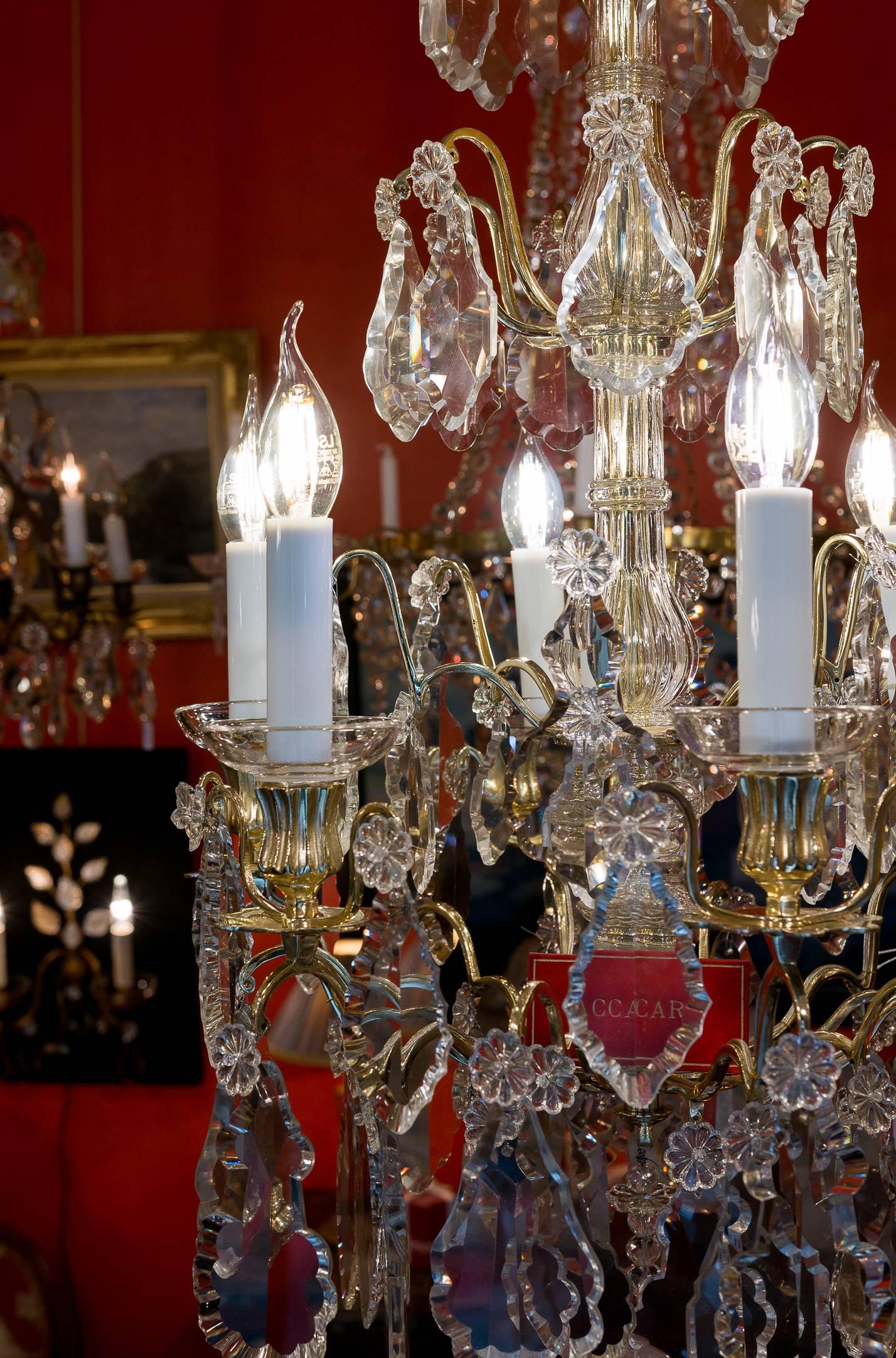 French Louis XVI Style, Ormolu and Cut Crystal Small Chandelier by Baccarat In Excellent Condition In Saint Ouen, FR