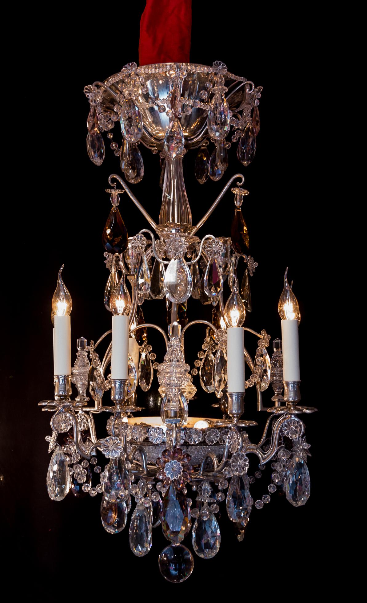 Attributed to Baguès French Pair of Silver Plate and Cut Crystal Chandeliers 4