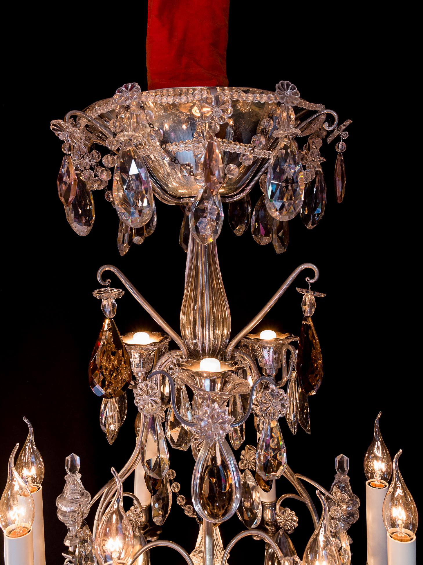 Attributed to Baguès French Pair of Silver Plate and Cut Crystal Chandeliers 5