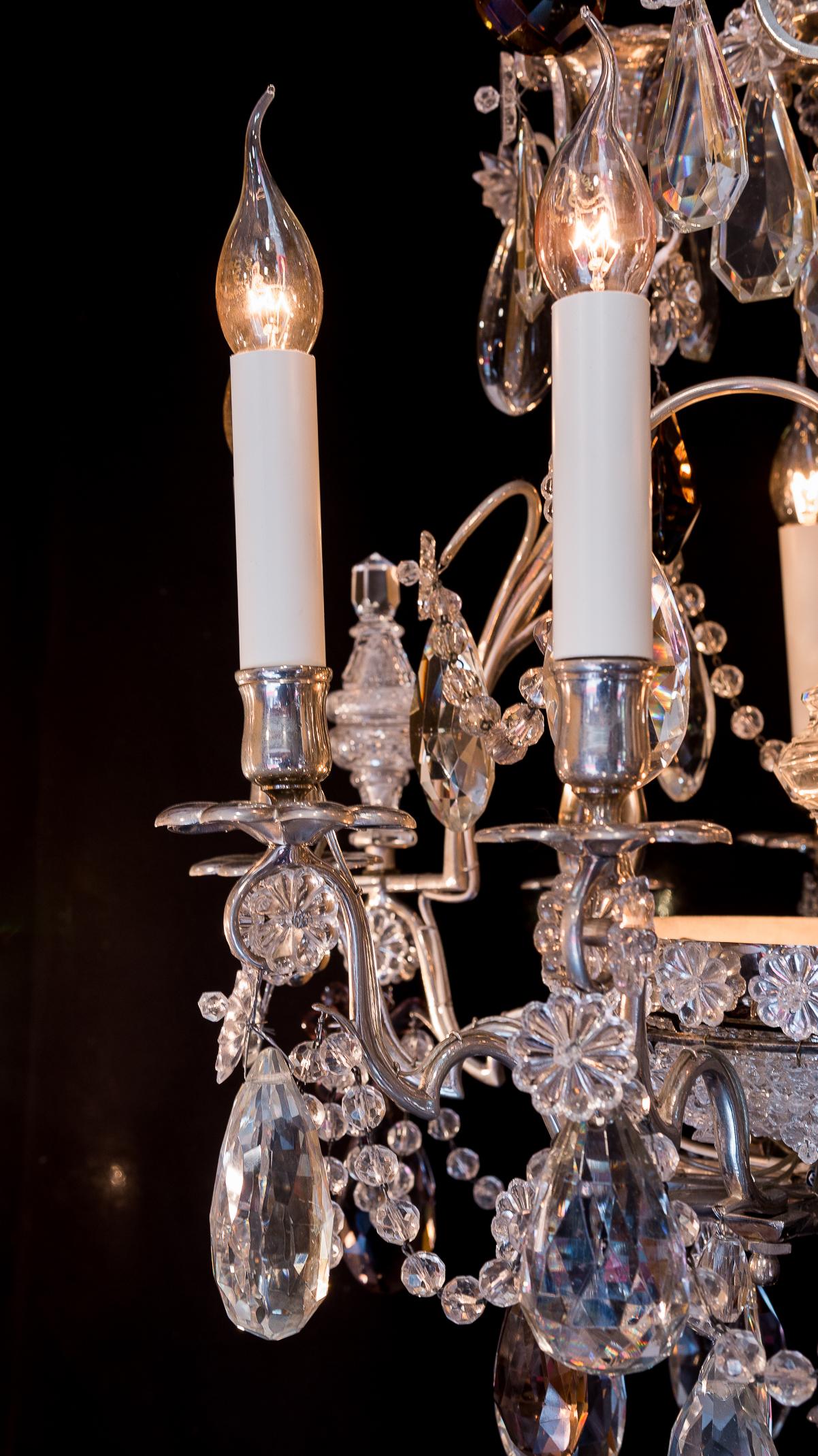 Attributed to Baguès French Pair of Silver Plate and Cut Crystal Chandeliers 6