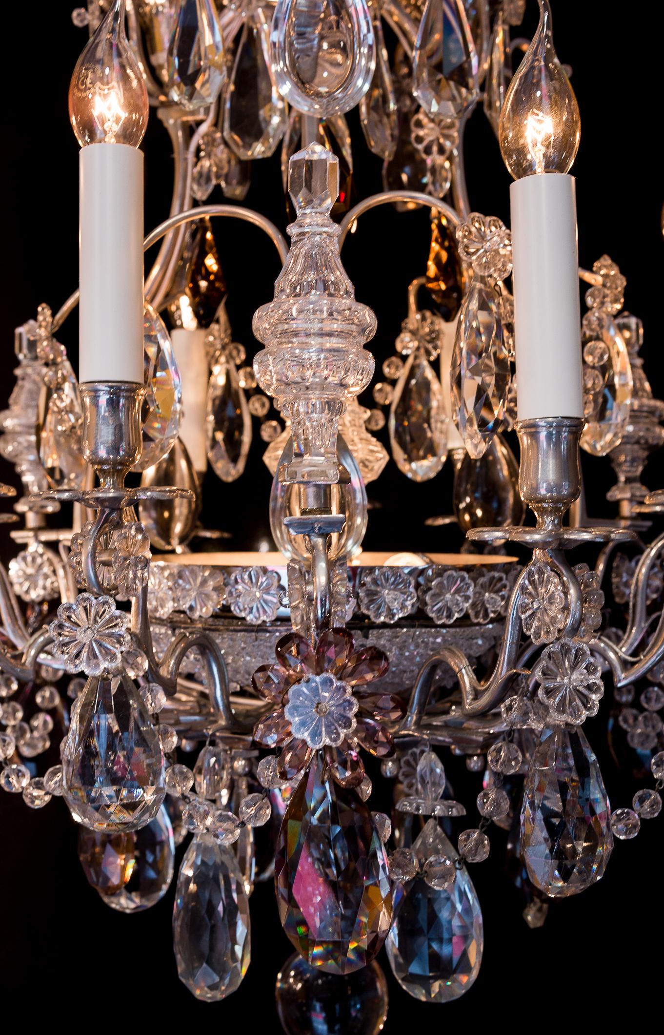 Attributed to Baguès French Pair of Silver Plate and Cut Crystal Chandeliers 7