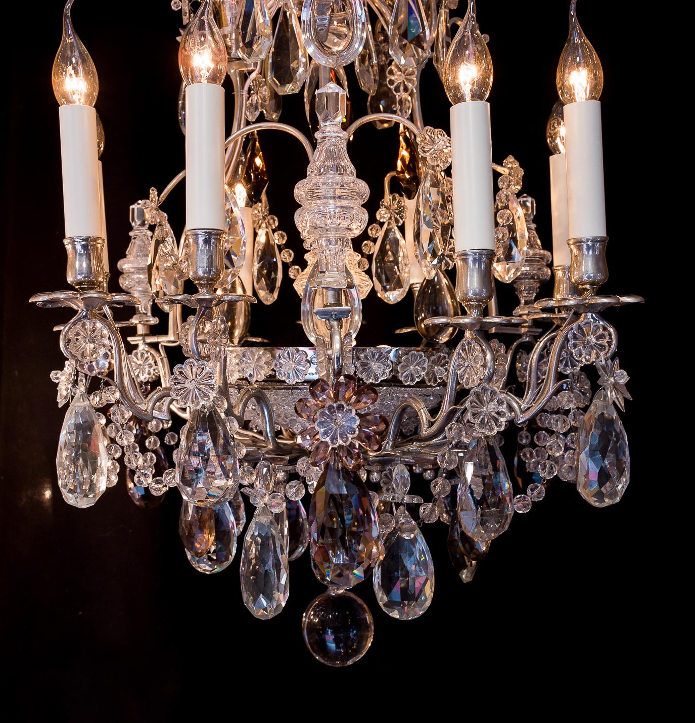 Attributed to Baguès French Pair of Silver Plate and Cut Crystal Chandeliers 8