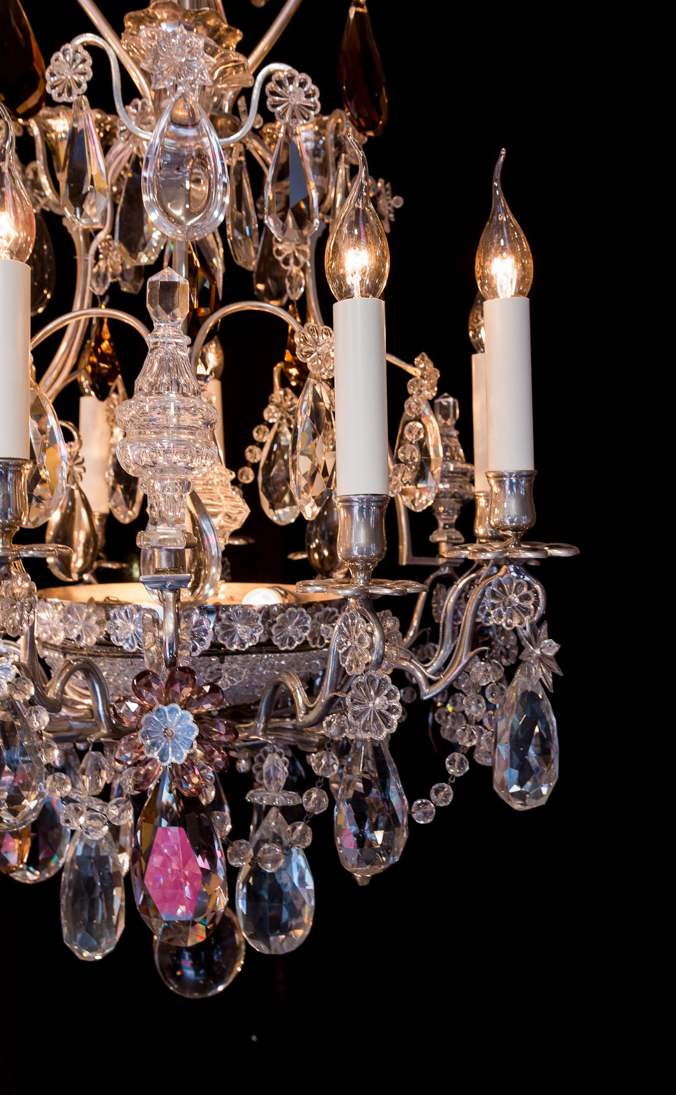 Attributed to Baguès French Pair of Silver Plate and Cut Crystal Chandeliers 9