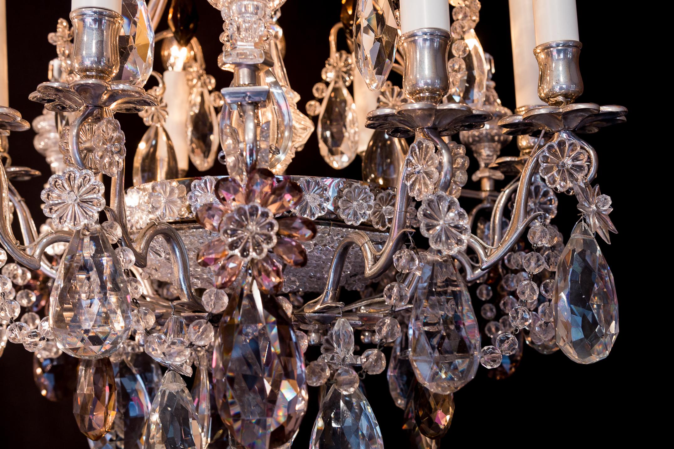 Attributed to Baguès French Pair of Silver Plate and Cut Crystal Chandeliers 11