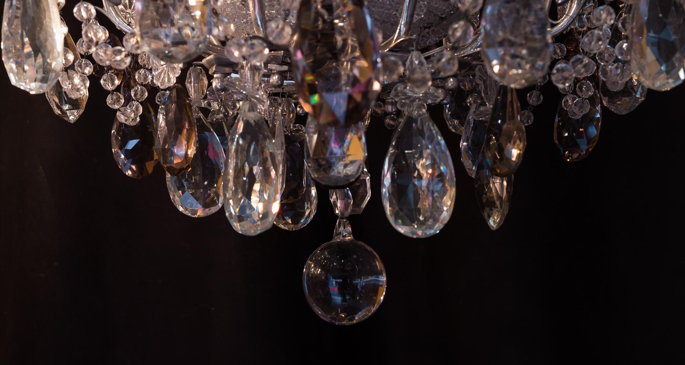 Attributed to Baguès French Pair of Silver Plate and Cut Crystal Chandeliers 12