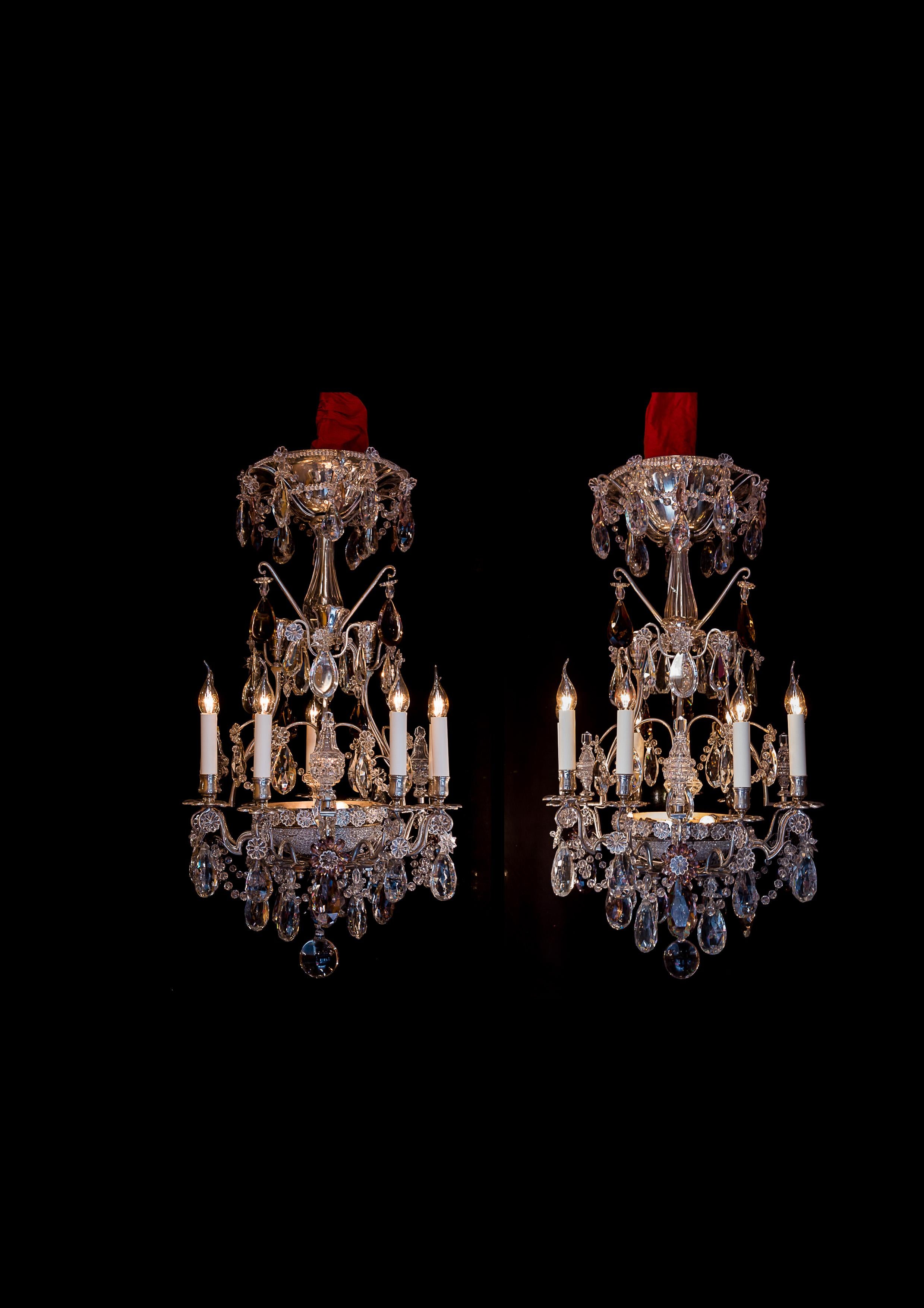 Attributed to Baguès French Pair of Silver Plate and Cut Crystal Chandeliers 13