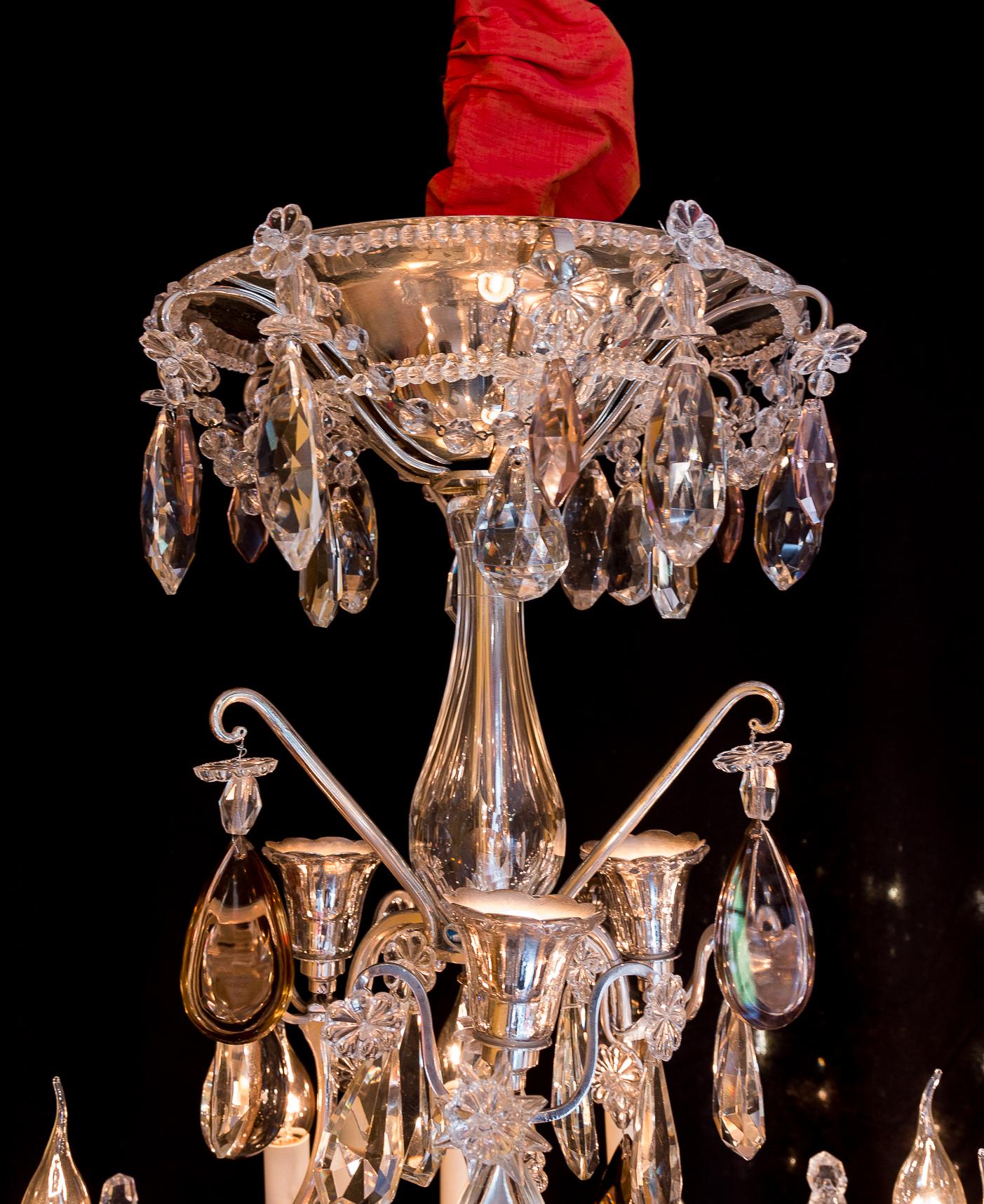 Silvered Attributed to Baguès French Pair of Silver Plate and Cut Crystal Chandeliers