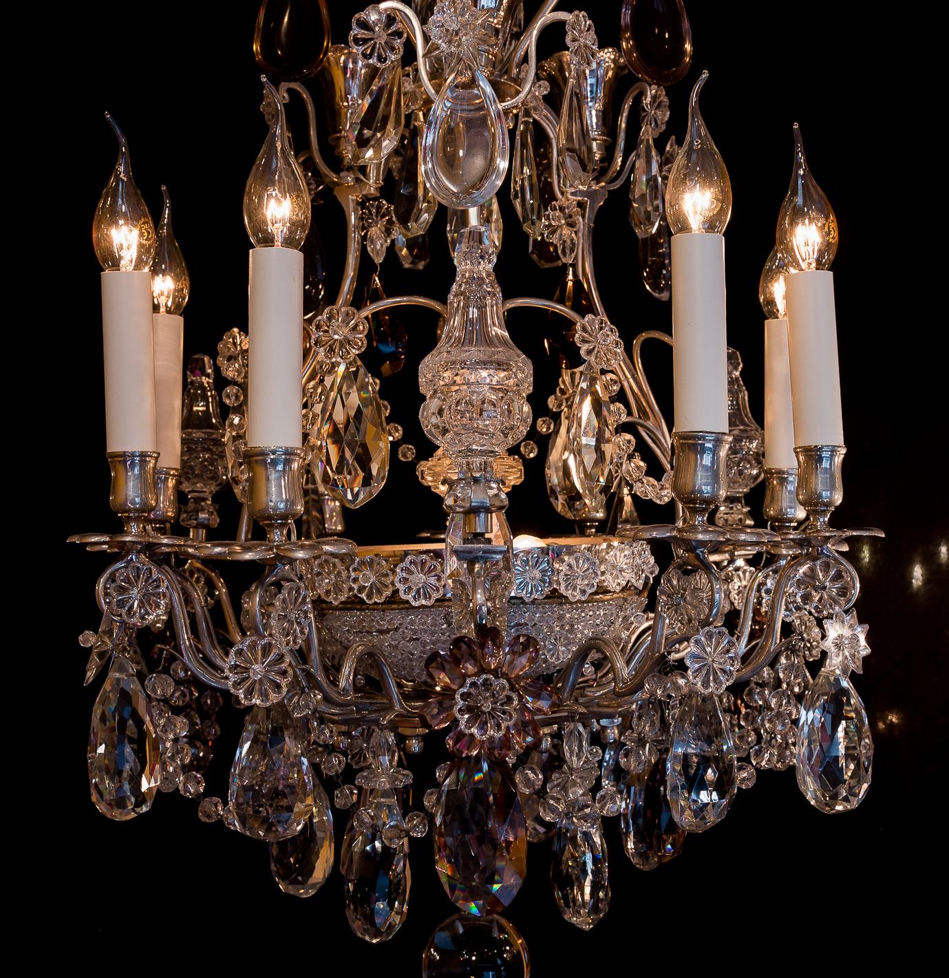 Attributed to Baguès French Pair of Silver Plate and Cut Crystal Chandeliers In Good Condition In Saint Ouen, FR