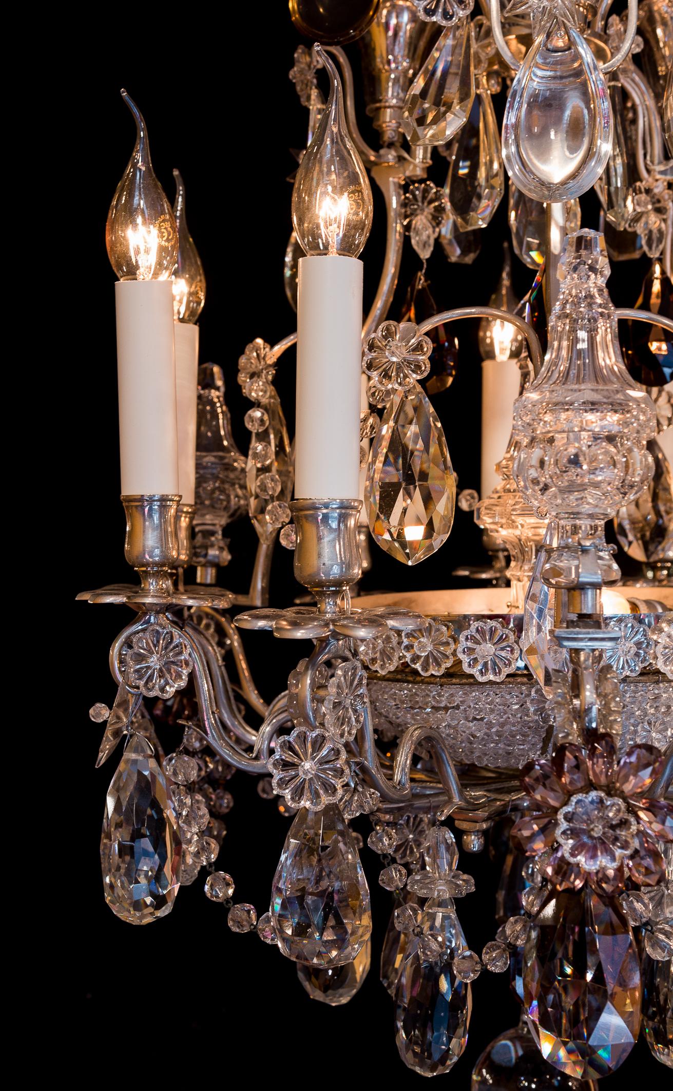 19th Century Attributed to Baguès French Pair of Silver Plate and Cut Crystal Chandeliers