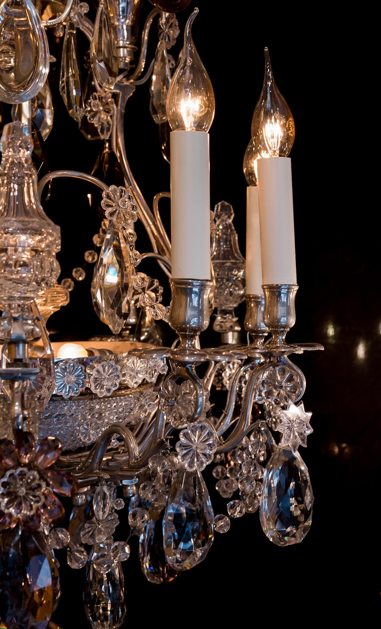 Attributed to Baguès French Pair of Silver Plate and Cut Crystal Chandeliers 1