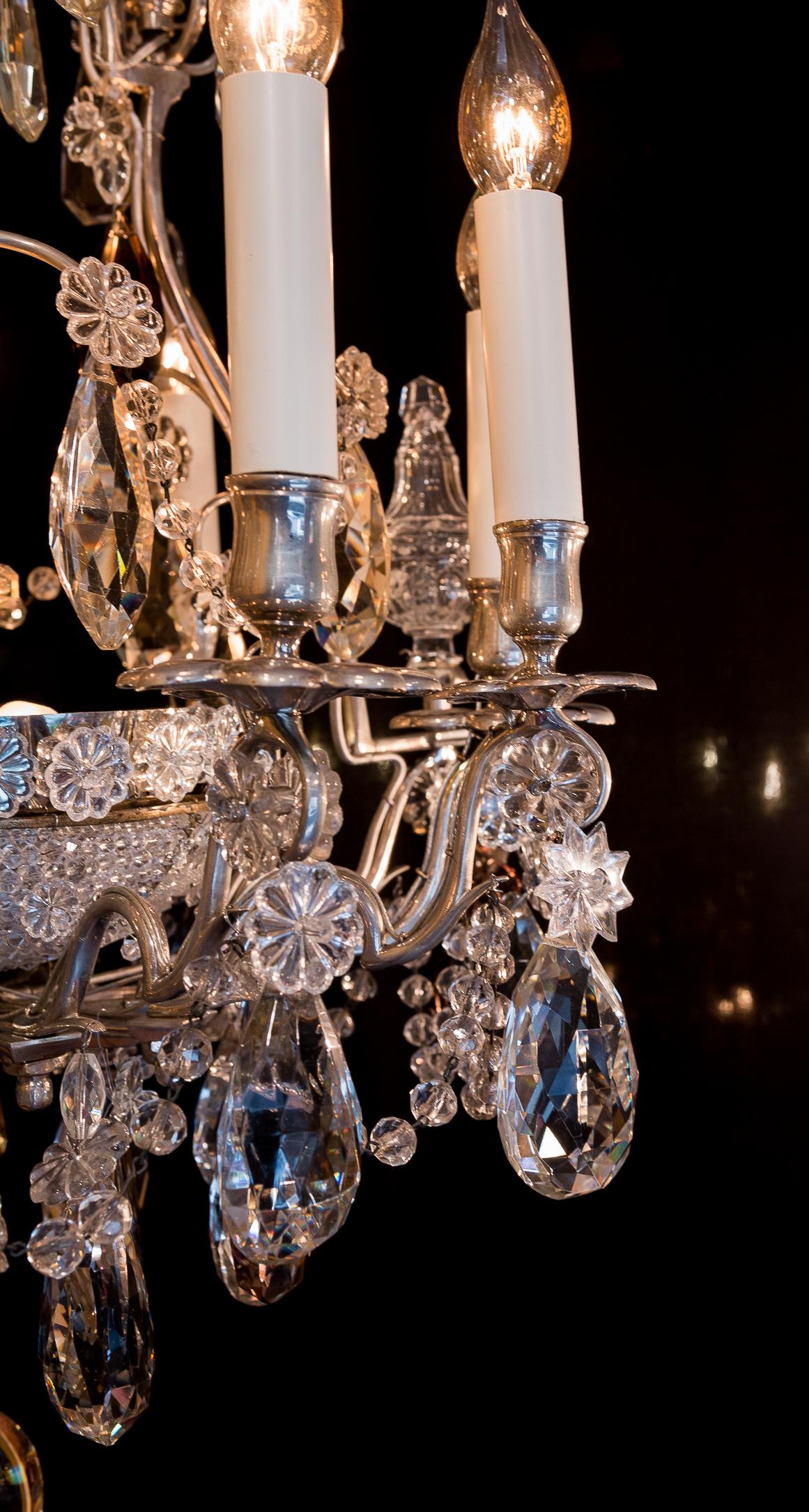 Attributed to Baguès French Pair of Silver Plate and Cut Crystal Chandeliers 2