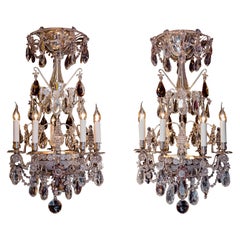 Attributed to Baguès French Pair of Silver Plate and Cut Crystal Chandeliers