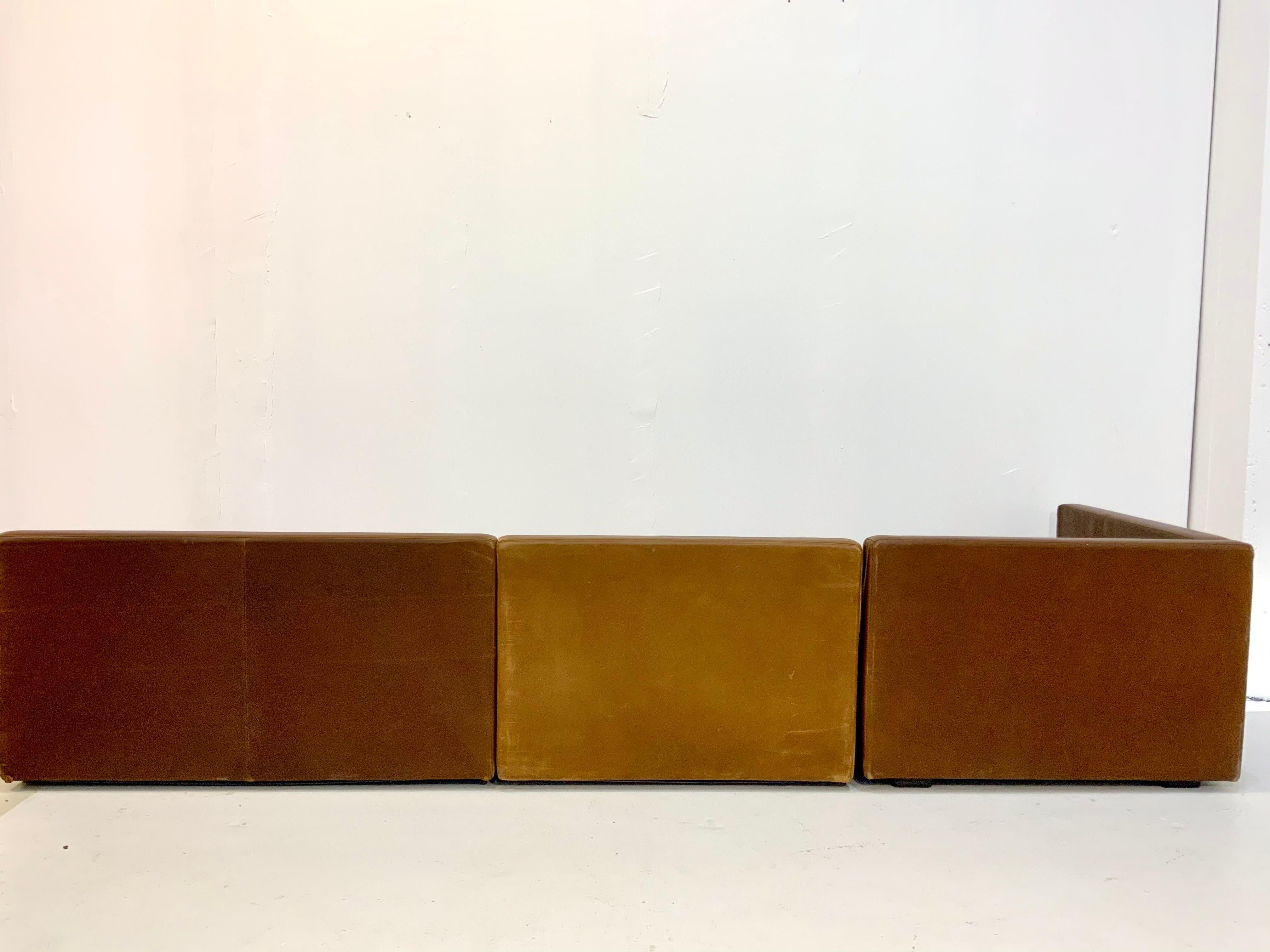 by COR 70s Modular Vintage Patinated Patchwork Leather Lounge Sofa in Trio Style For Sale 7