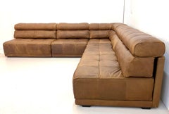 by COR 70s Modular Vintage Patinated Patchwork Leather Lounge Sofa in Trio Style