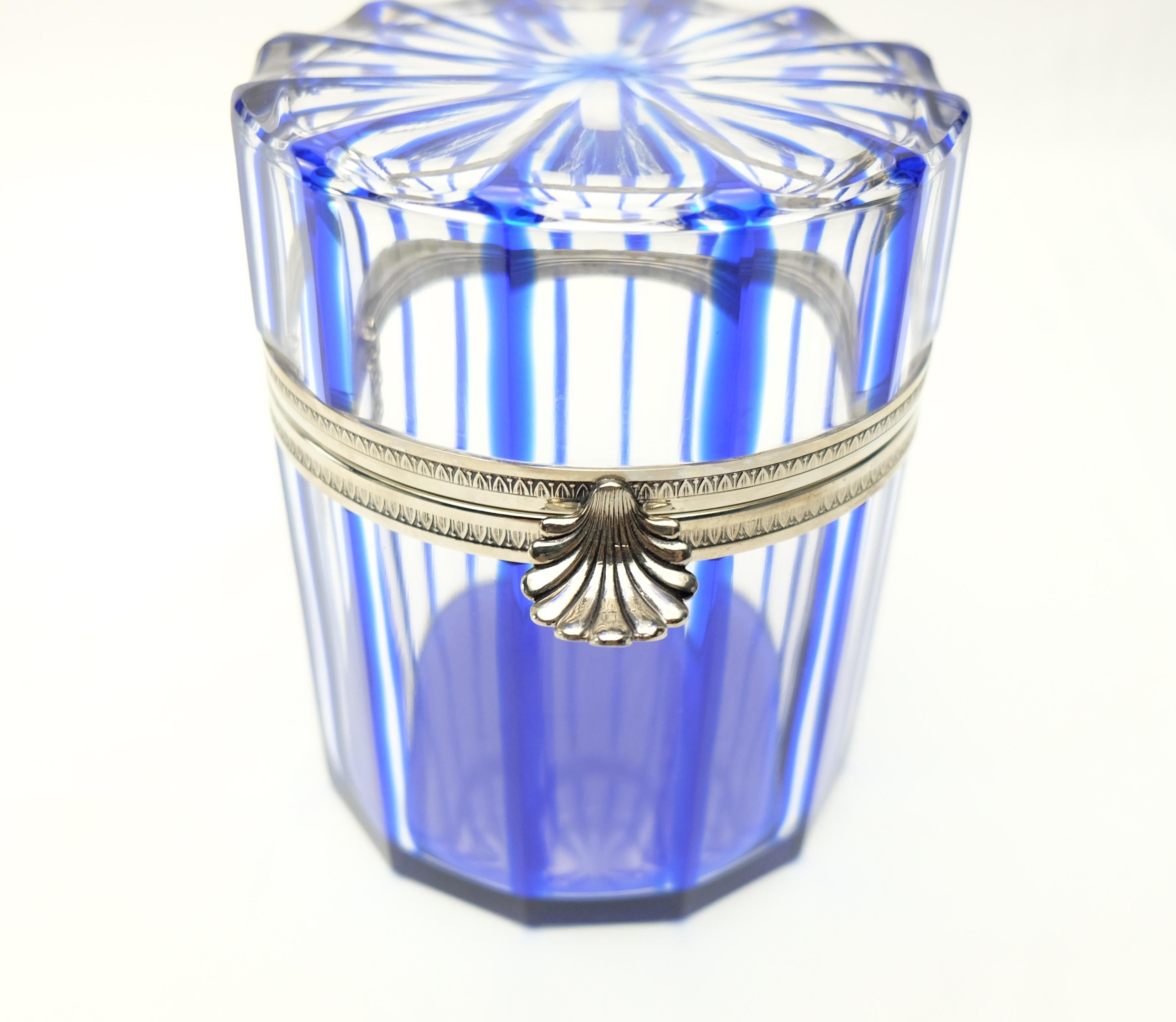 French France Cobalt Blue and Cut Crystal Lidded Box by Cristal Benito For Sale