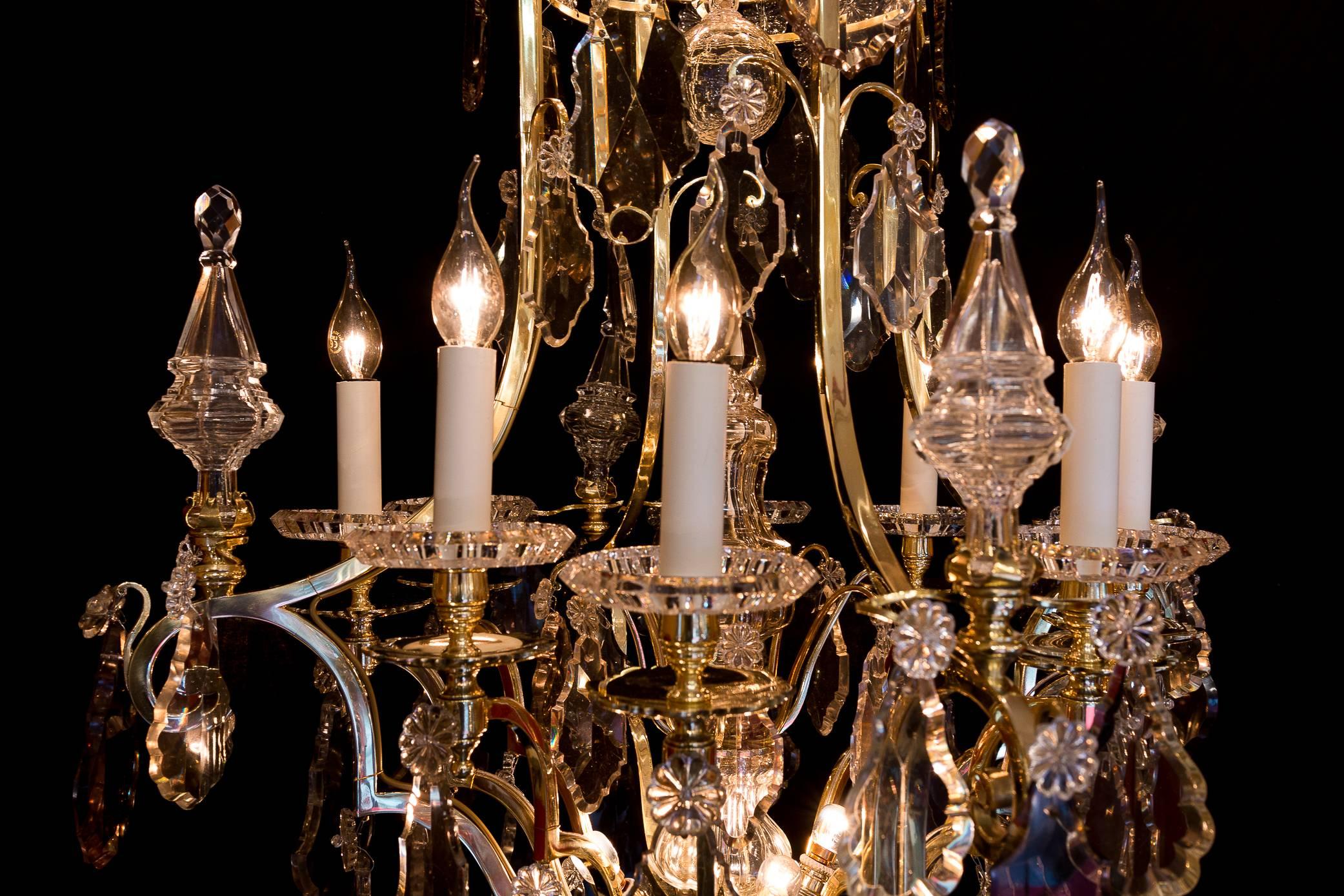 By Cristalleries De Baccarat Louis XIV Style, Gilt Bronze and Crystal Chandelier 1