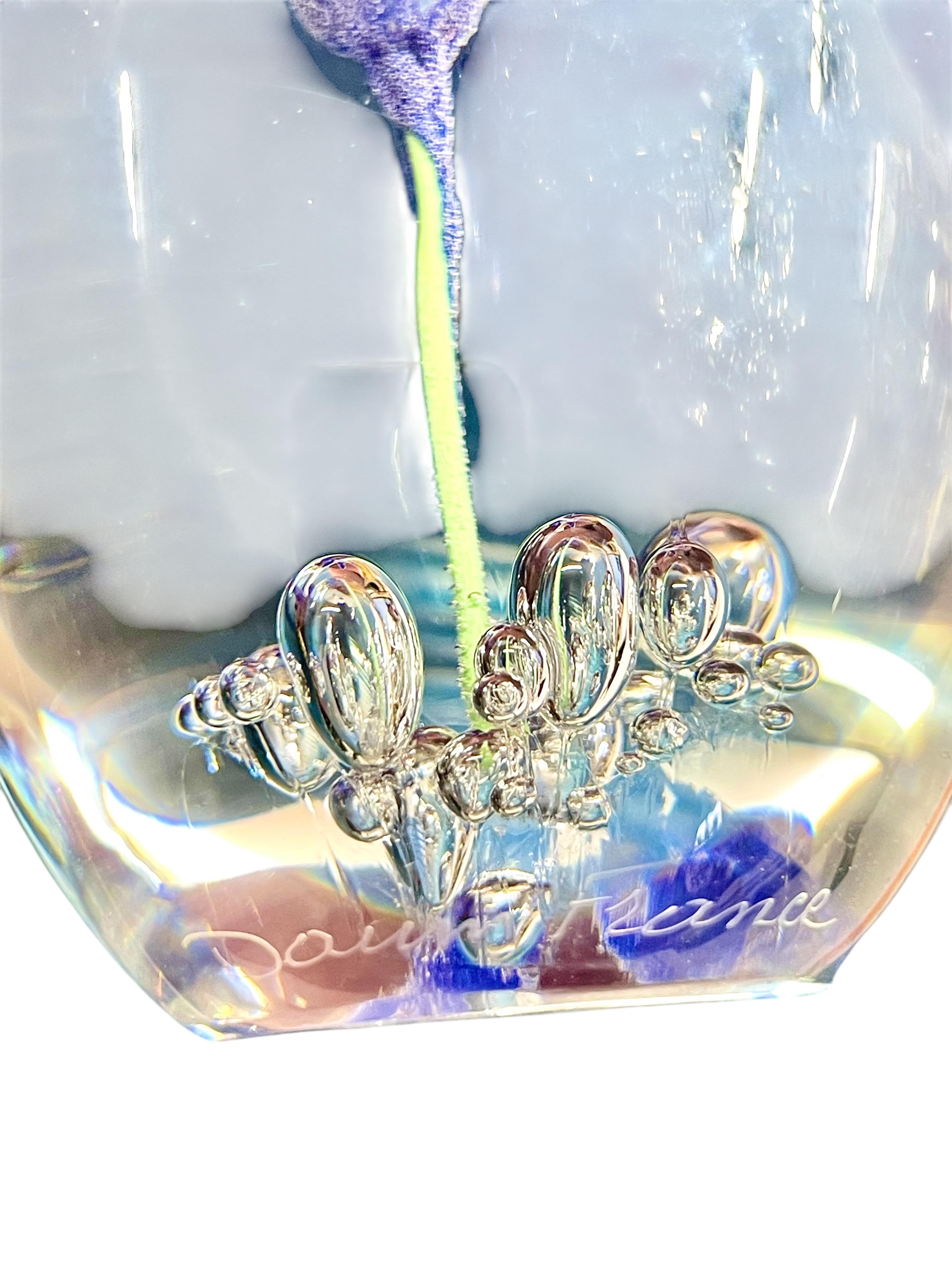 By DAUM Sulphide Paperweight with Blue Flower For Sale 8
