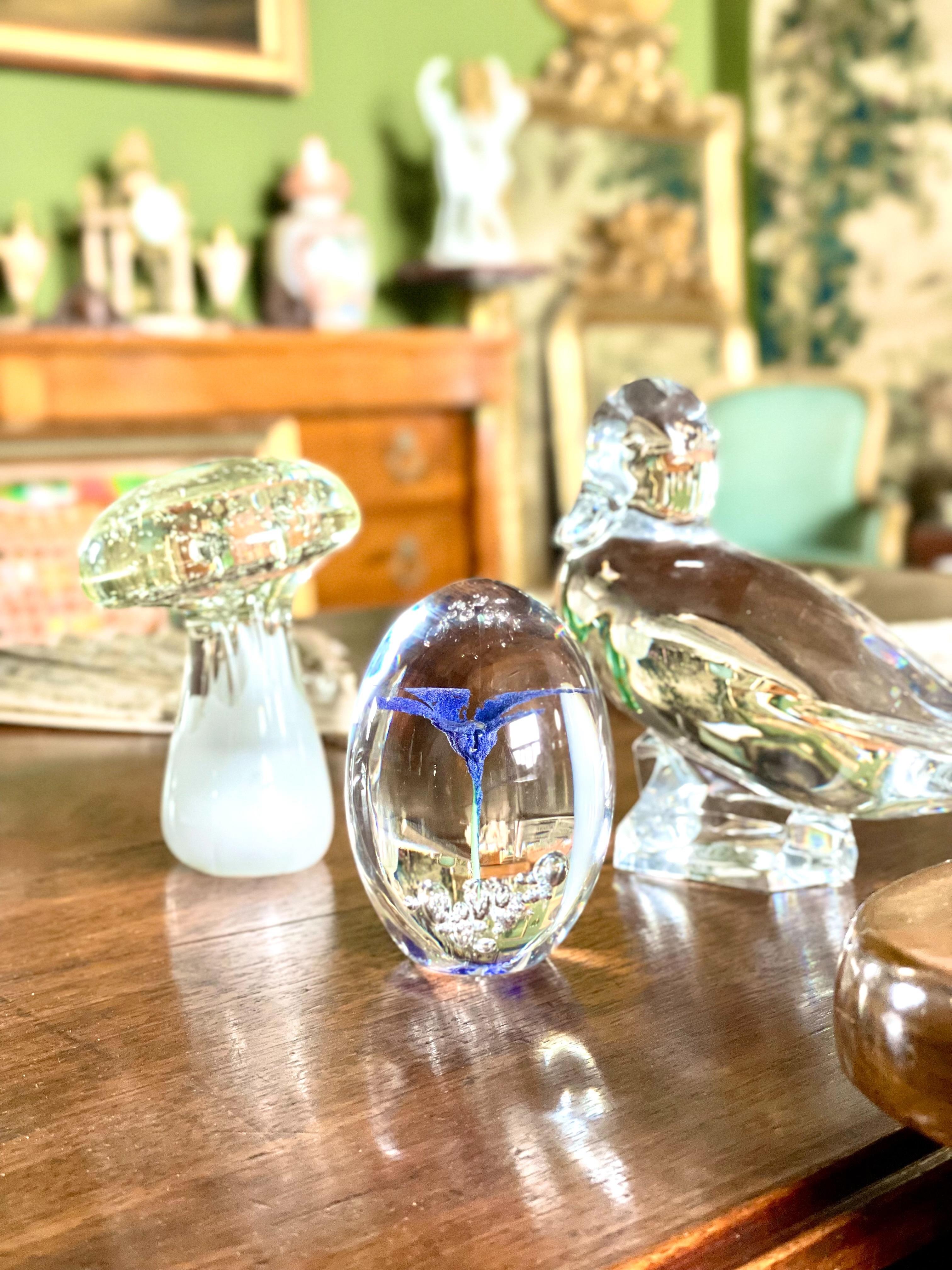 By DAUM Sulphide Paperweight with Blue Flower For Sale 9