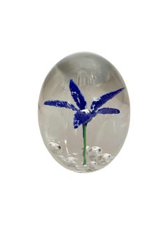 By DAUM Sulphide Paperweight with Blue Flower