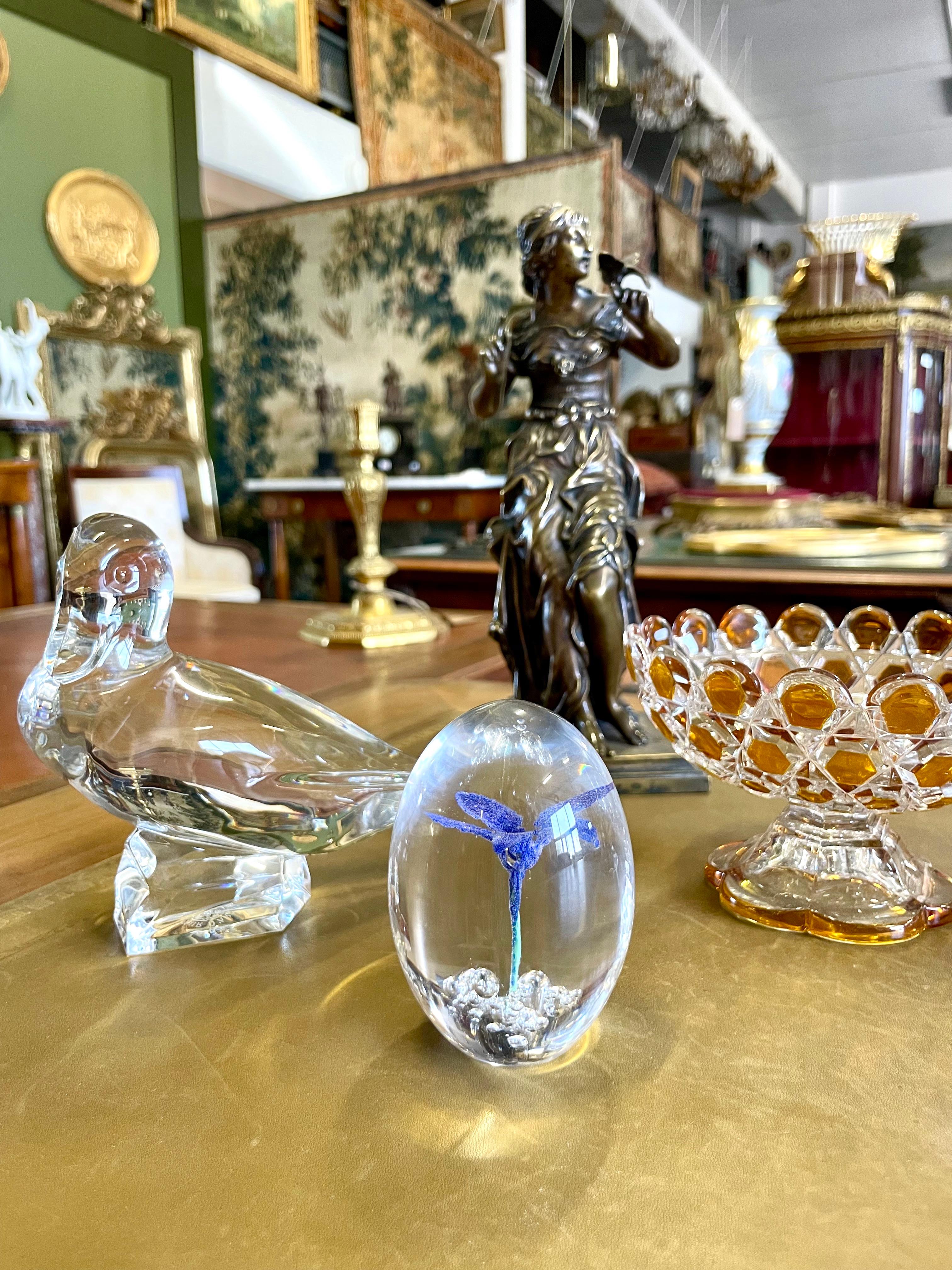 20th Century By DAUM Sulphide Paperweight with Blue Flower For Sale