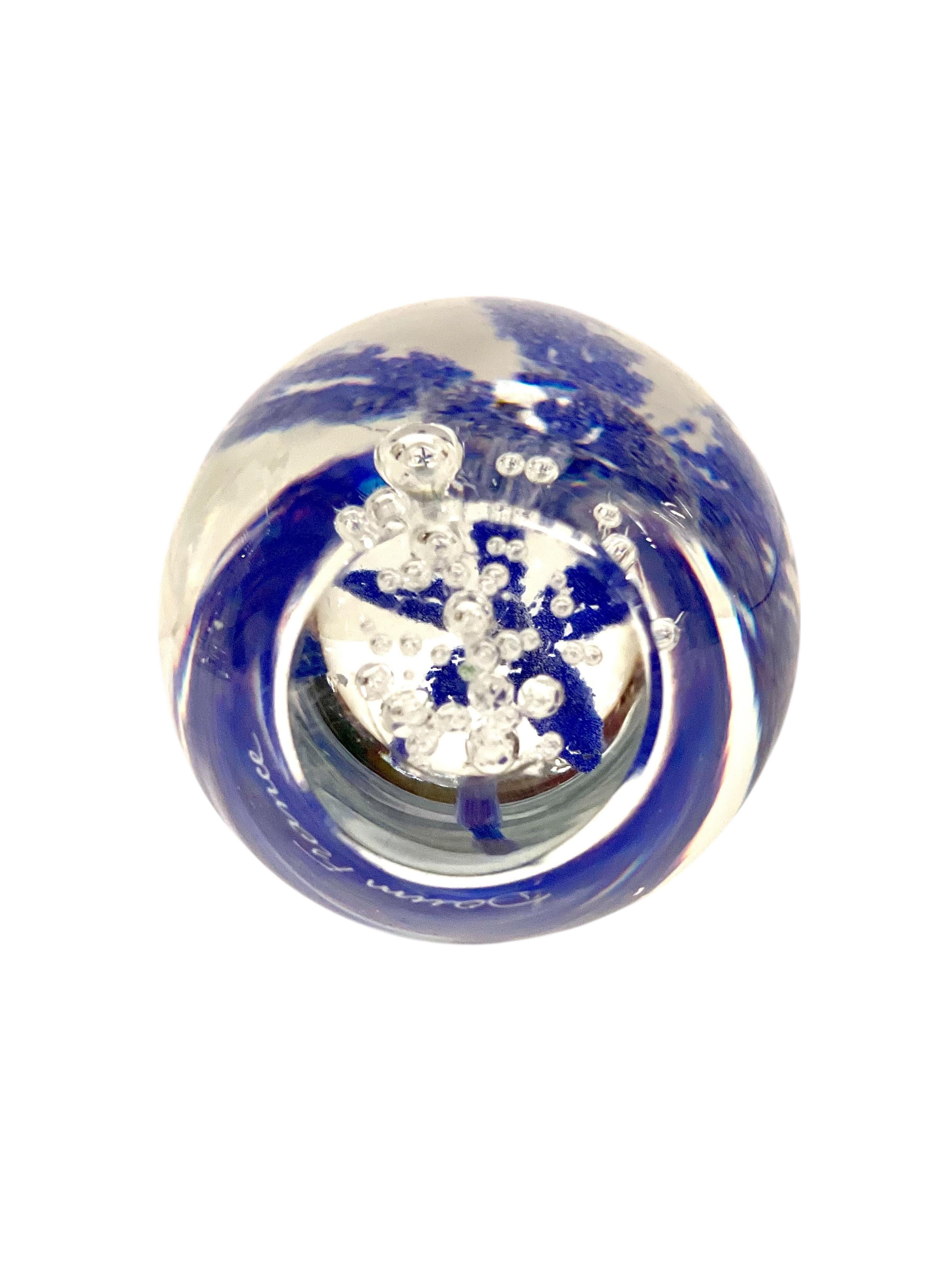 By DAUM Sulphide Paperweight with Blue Flower For Sale 1