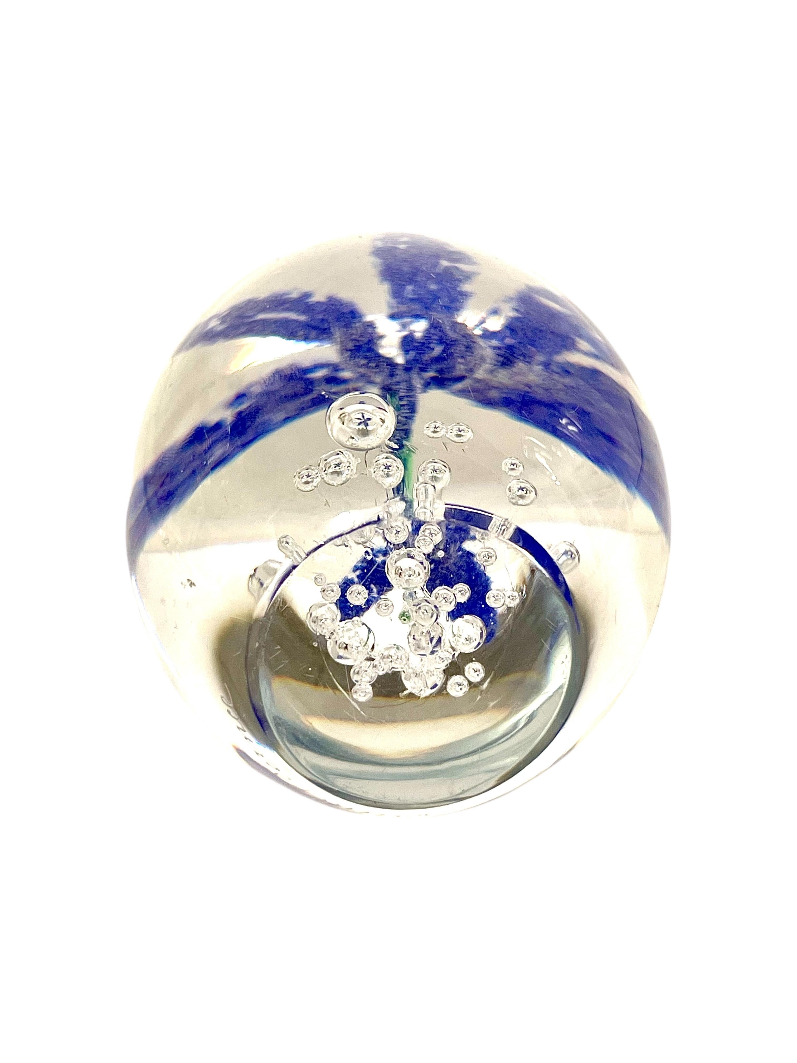 By DAUM Sulphide Paperweight with Blue Flower For Sale 2