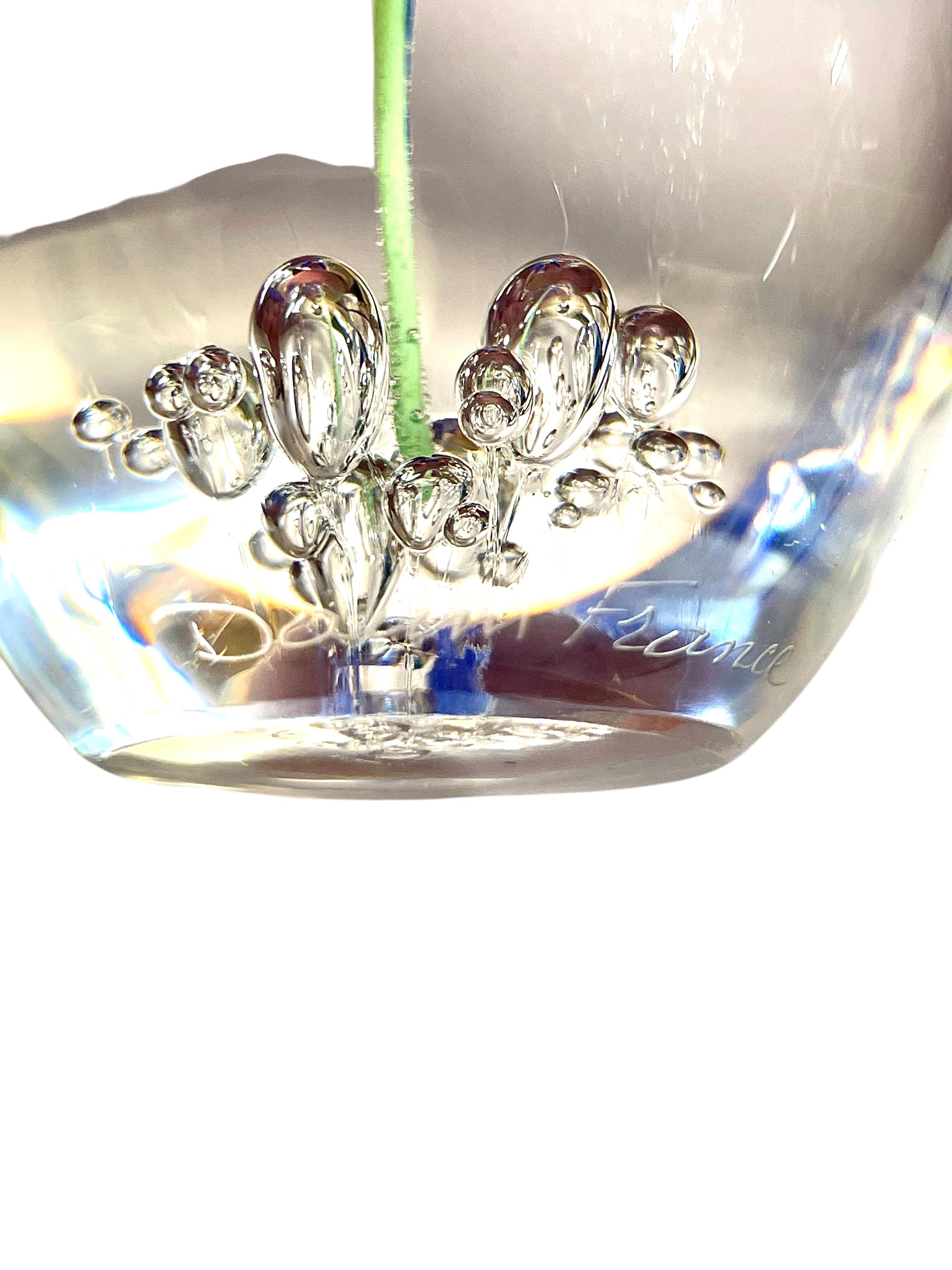 By DAUM Sulphide Paperweight with Blue Flower For Sale 3