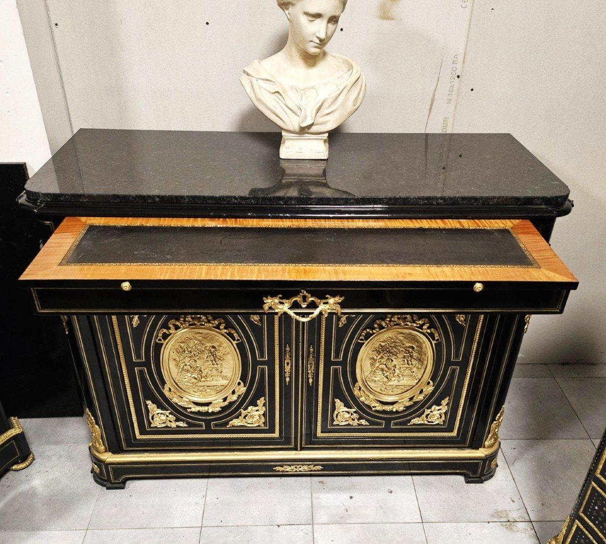 By Diehl Black French Cabinet and writing desk  Boulle Marquetry Napoleon III 5