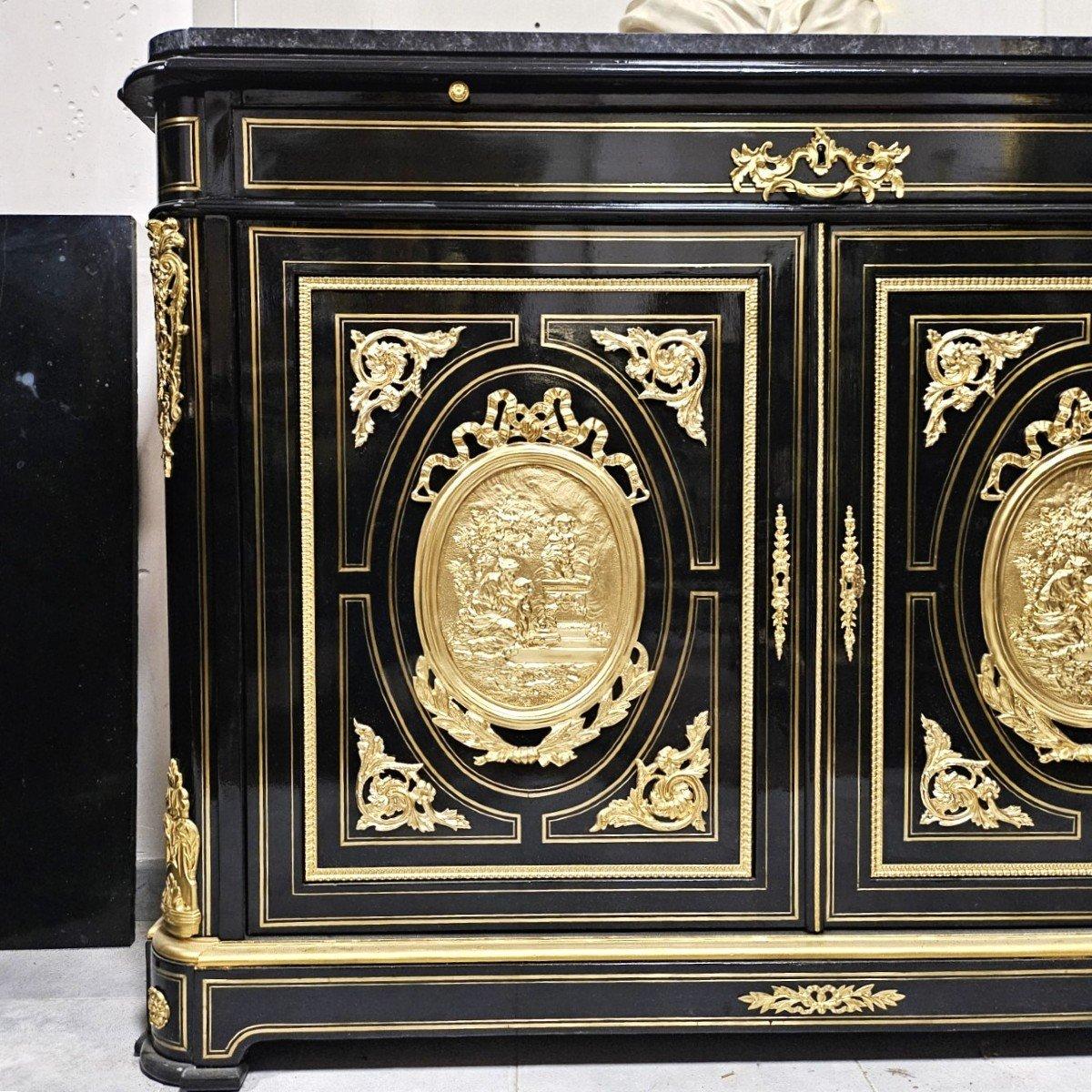 By Diehl Black French Cabinet and writing desk  Boulle Marquetry Napoleon III 6