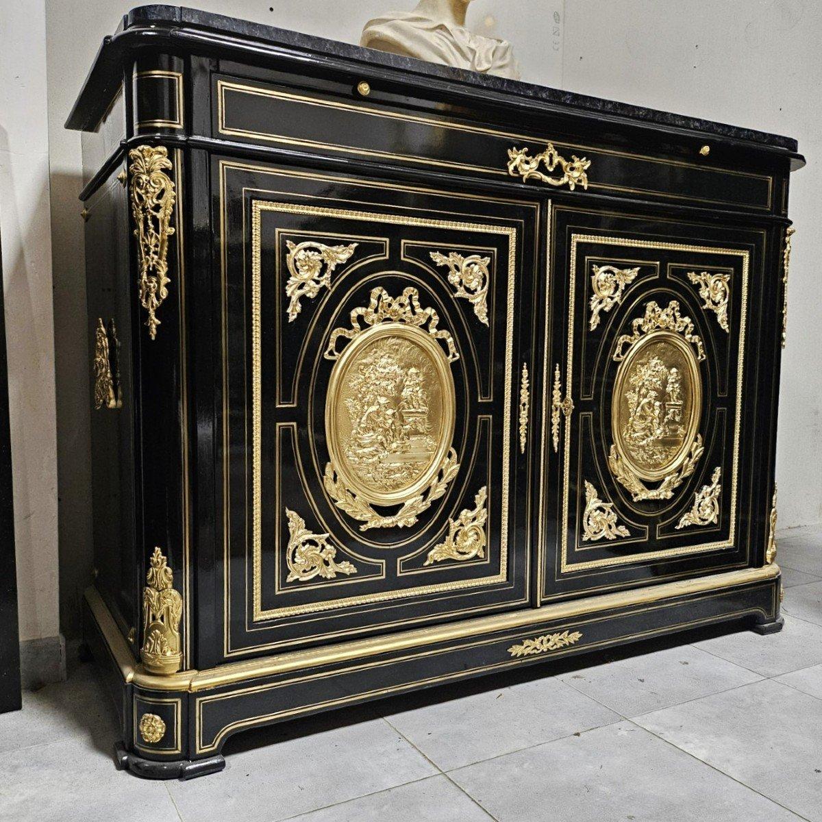 By Diehl Black French Cabinet and writing desk  Boulle Marquetry Napoleon III 7