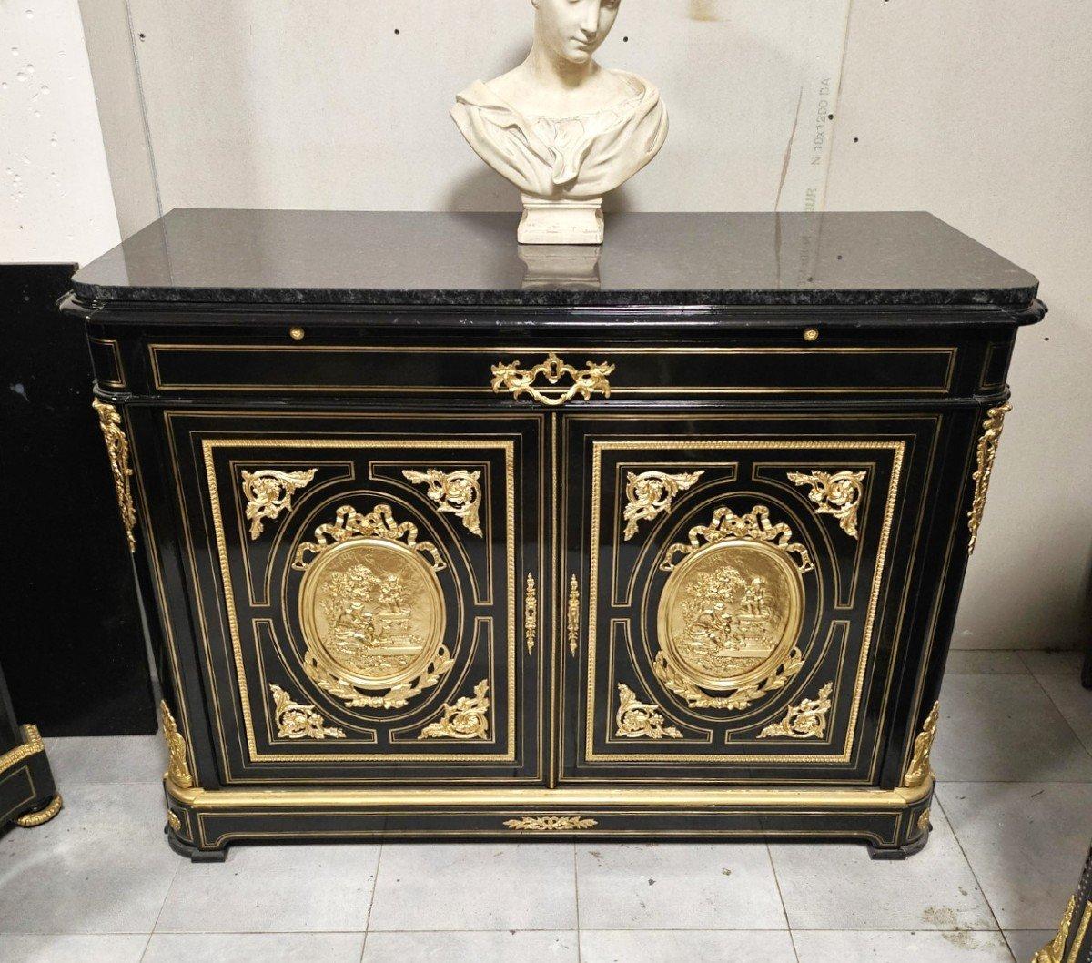 Mid-19th Century By Diehl Black French Cabinet and writing desk  Boulle Marquetry Napoleon III