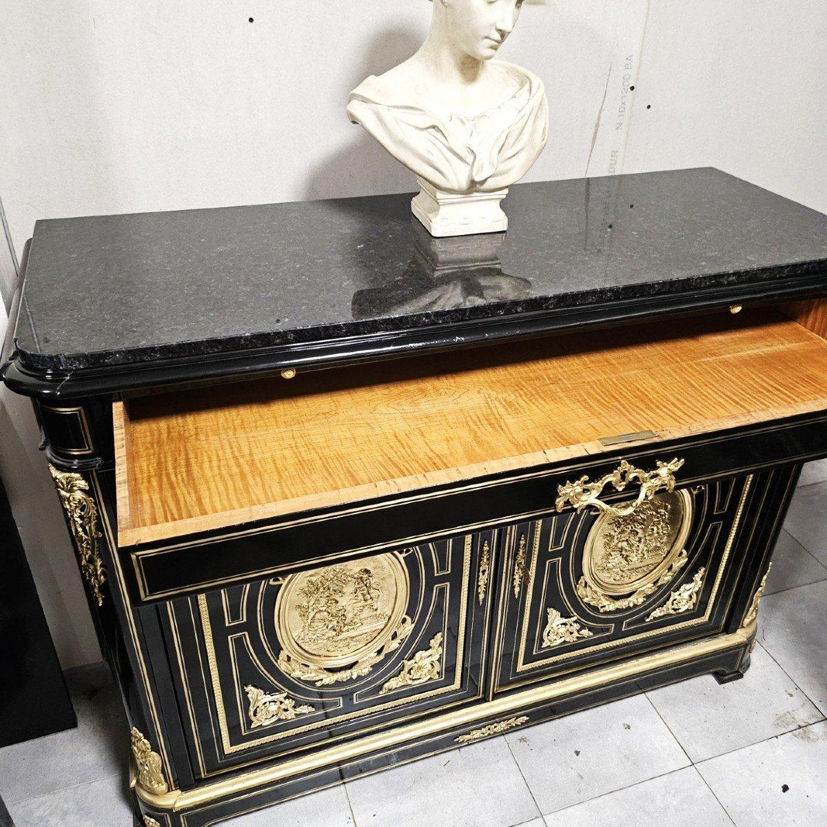 Brass By Diehl Black French Cabinet and writing desk  Boulle Marquetry Napoleon III