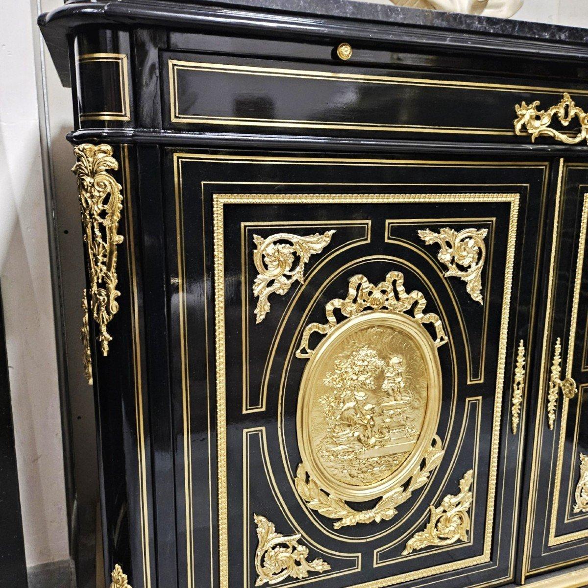 By Diehl Black French Cabinet and writing desk  Boulle Marquetry Napoleon III 3