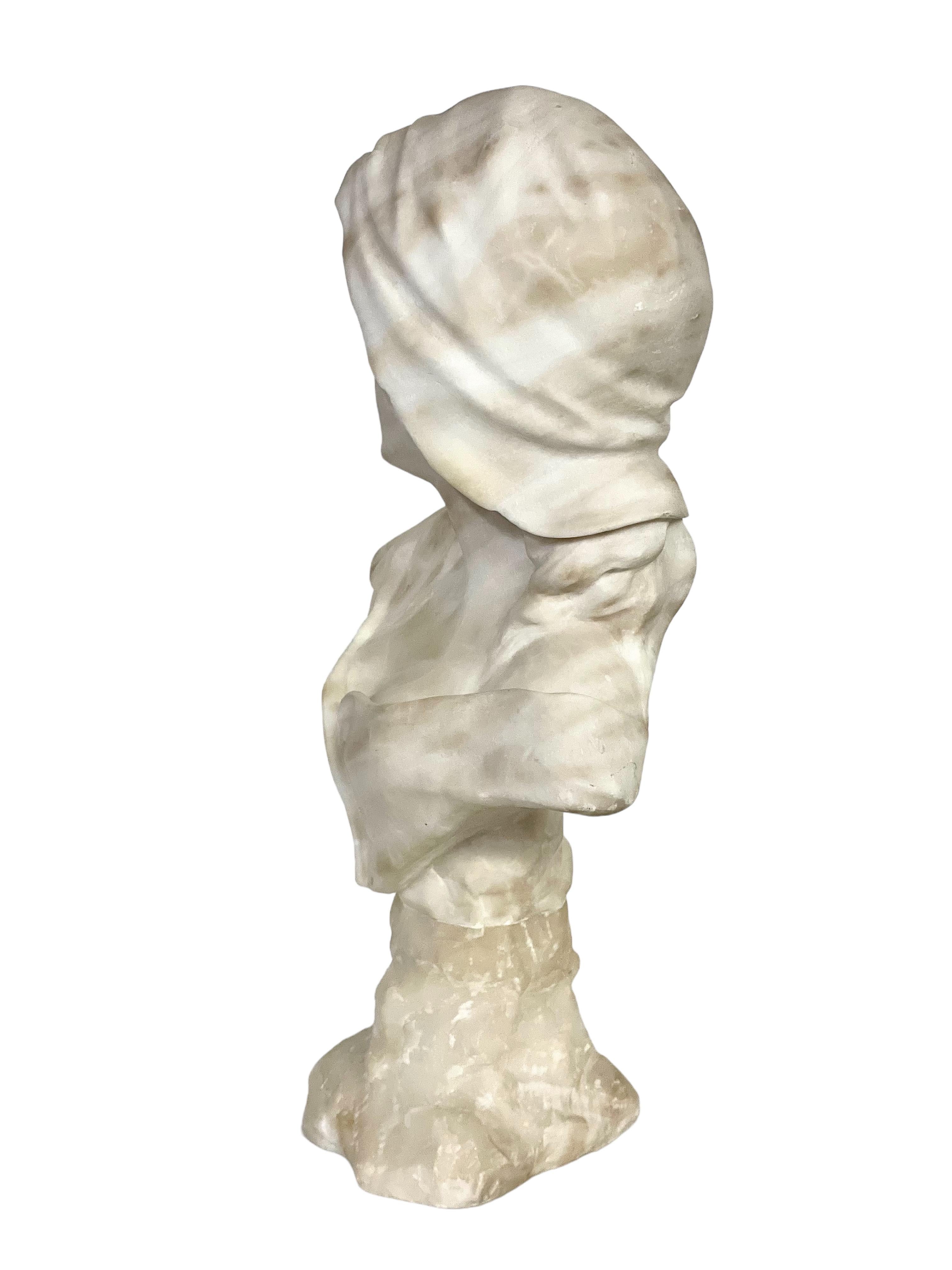 Art Nouveau Fine Alabaster Bust of a Young Woman by French Artist Georges Morin For Sale