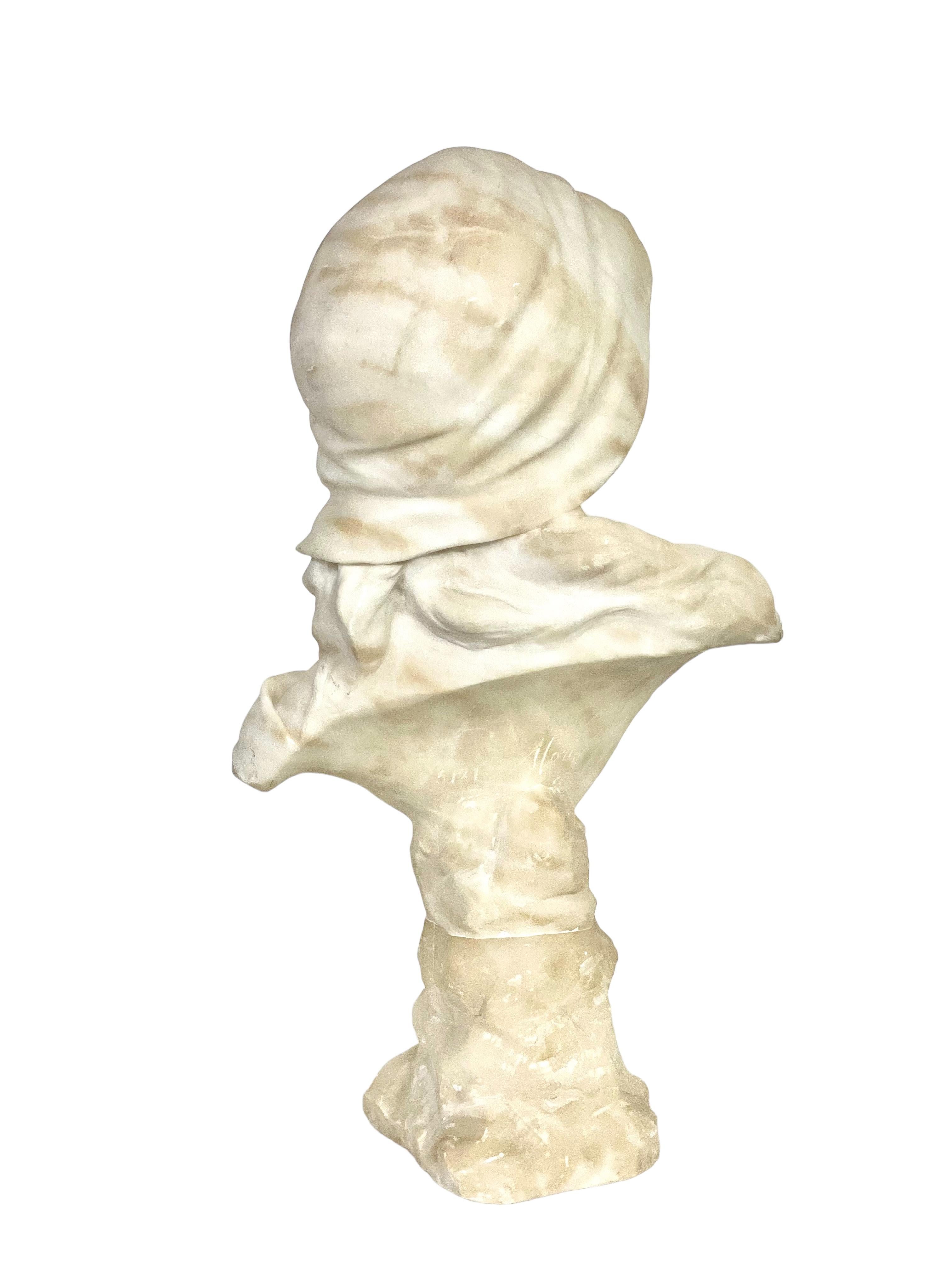 By Georges Morin French Alabaster Bust of a Young Woman  In Good Condition For Sale In LA CIOTAT, FR