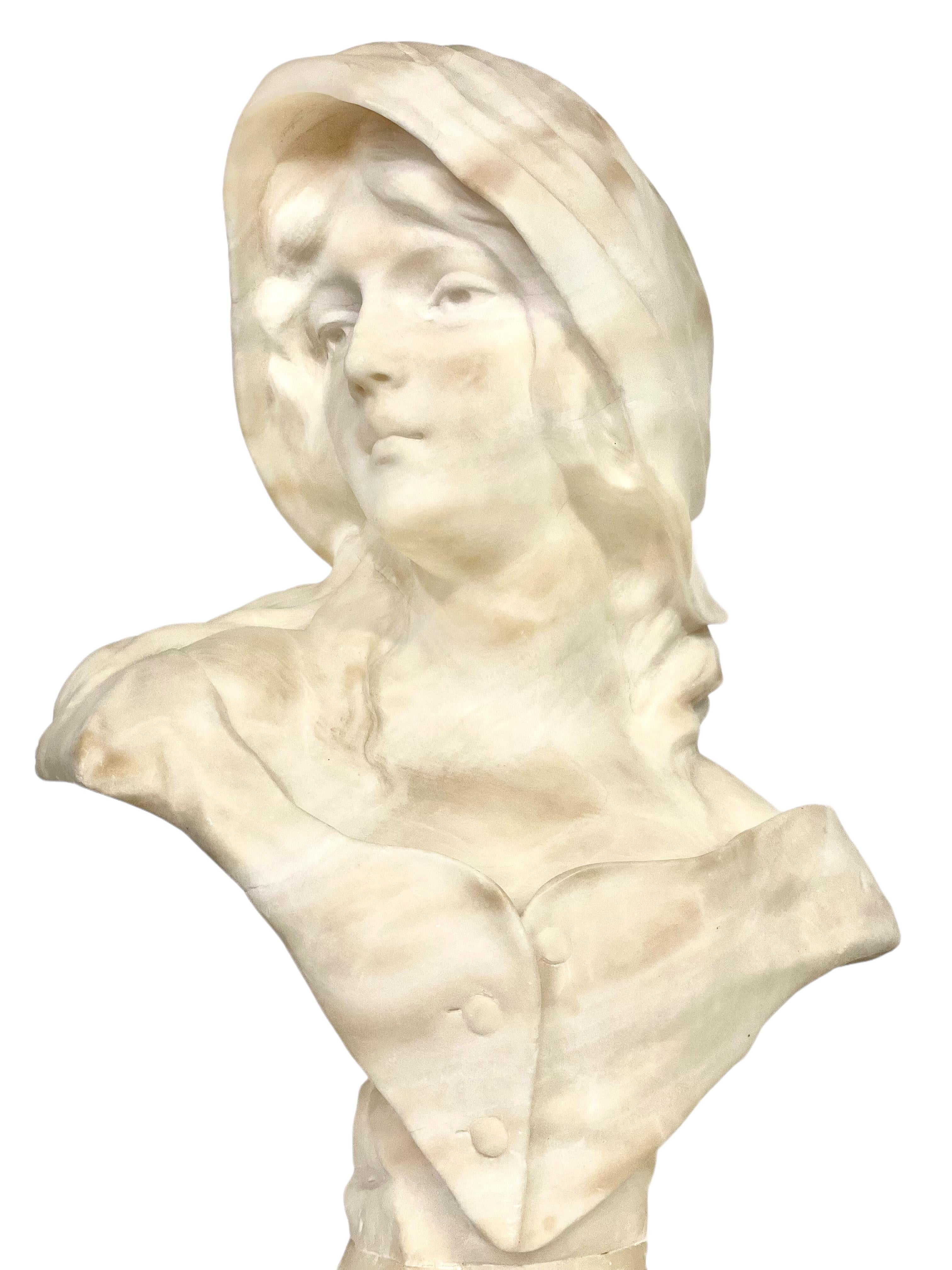 By Georges Morin French Alabaster Bust of a Young Woman  For Sale 1